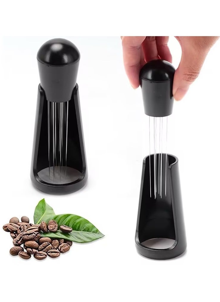 ELFSA Coffee Needle Espresso Dispensing Tool Coffee Ground Stirrer With Aluminum Stand Black 10.7x3x3cm 