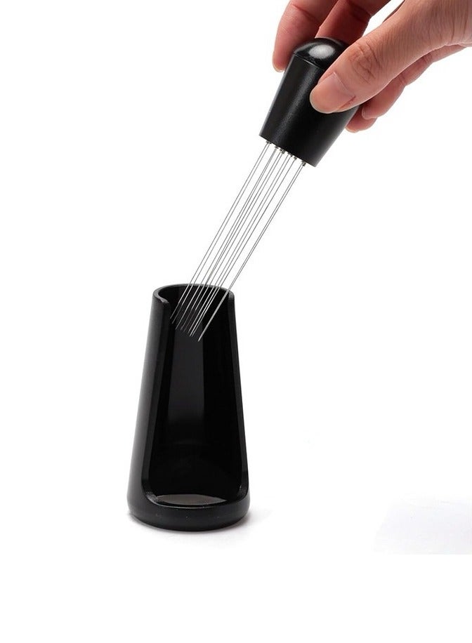 Coffee Needle Espresso Dispensing Tool Coffee Ground Stirrer With Aluminum Stand Black 10.7x3x3cm