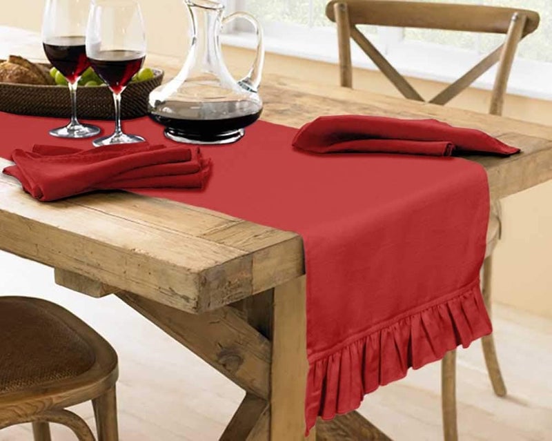 Vargottam Red Home Decor Kitchen Table Decor Home Frill Table Runner-14 x 72 Inch - Image 3