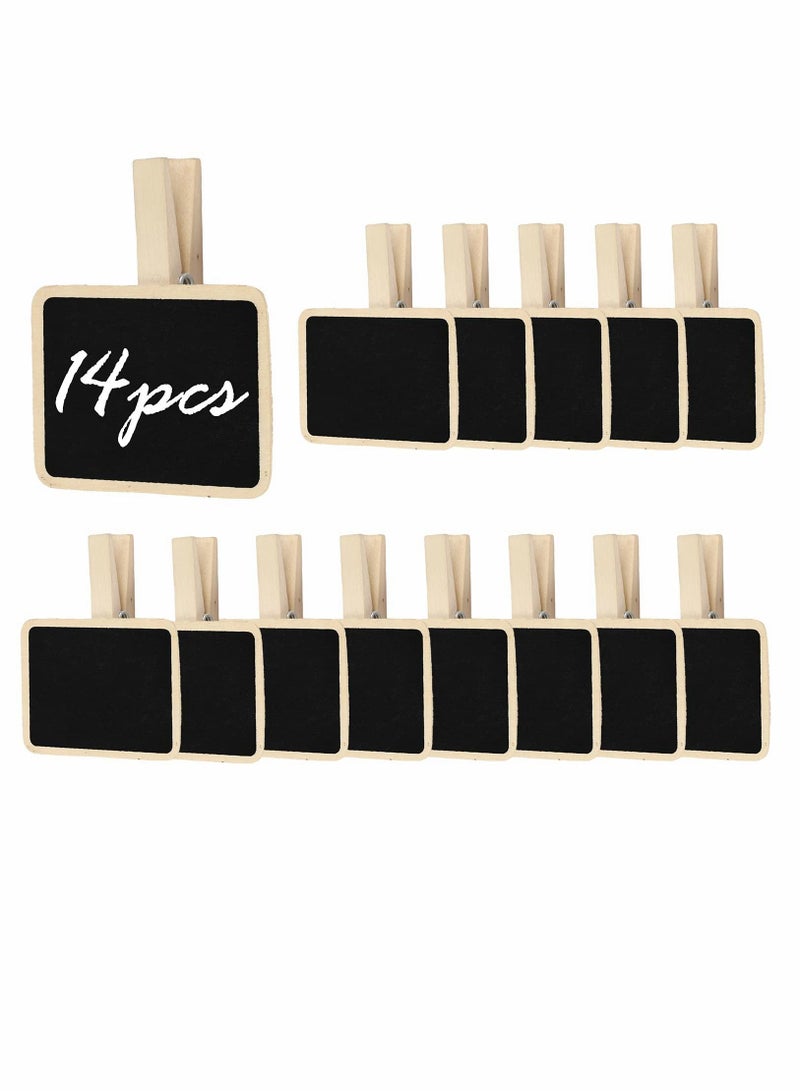 SYOSI Mini Blackboard Clips, 14 Pcs Wooden Memo Chalkboard Message Board Signs Chalkboard Tag with Clips for Memo Food Label Birthday Wedding Party Decoration Garden Home Decoration - Image 1