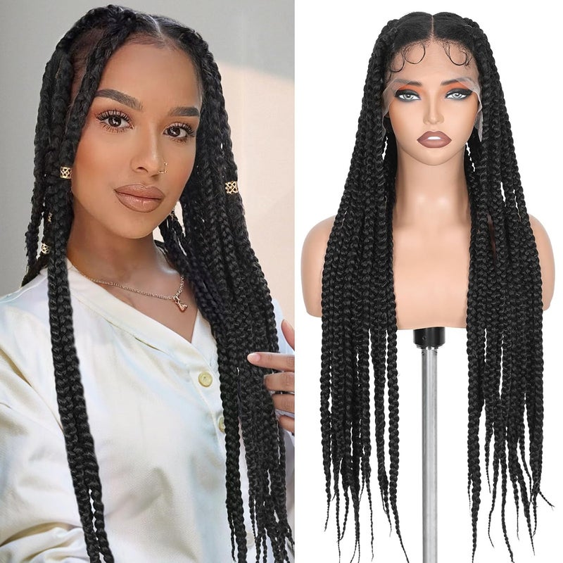 FAVE Braid Wigs for Black Women HD Full Lace Jumbo Braided Wig Synthetic Box Braid Wig With Baby Hair 100 Handmade Knotless Braided Wigs for Daily Use 1B32 Inches