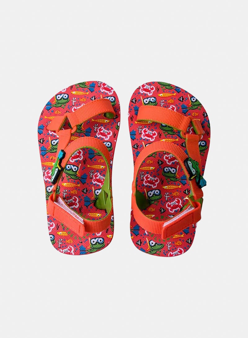 CUBS Baby Boys Rubber Sandal – Red with Frog Print - Image 1