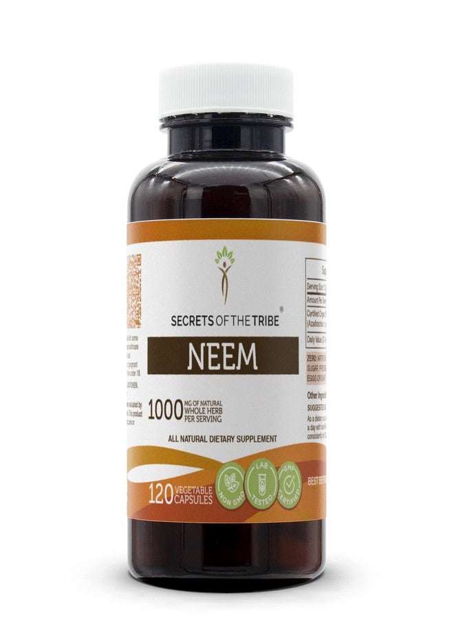 Secrets of the Tribe Neem 120 Capsules, Made with Vegetable Capsules and Neem Azadirachta Indica Cleansing and Body Detoxification (120 Capsules) - Image 1
