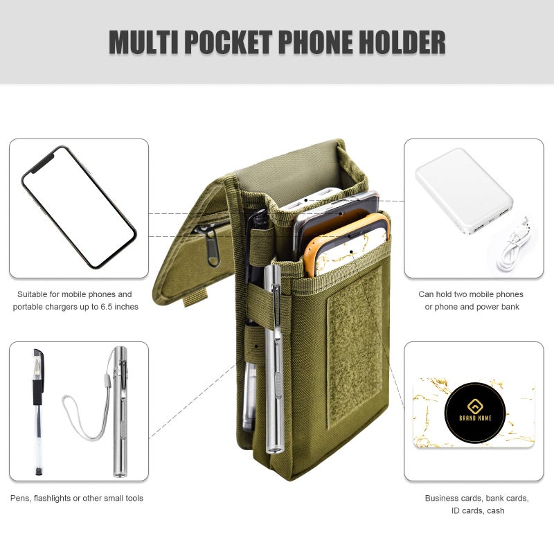 KATOLK Dual Phone Holster, Large Smartphone Pouch, Belt Cell Phone Holder for iPhone 16/15/14 Pro Max & Samsung Phones, Compatible with Power Bank, for Work, Hiking, Camping, Barbecue, Rescue (XL) - Image 3