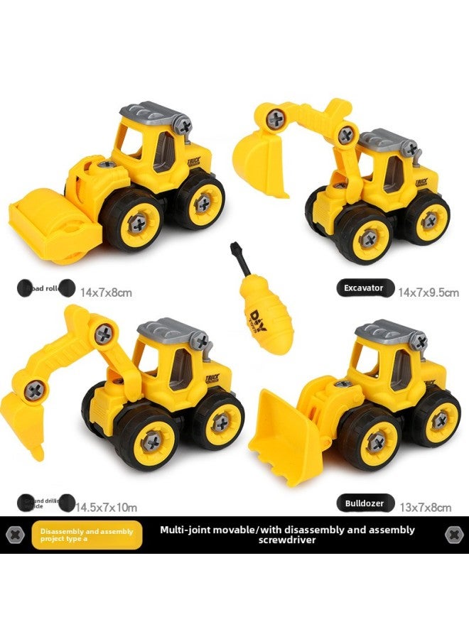 Q Cute Disassembly Engineering Vehicle Children's Educational DIY Assembly Toy Soil Pushing Excavator Toy Suit-Color:Yellow Engineering Car 4 Pack - Image 1