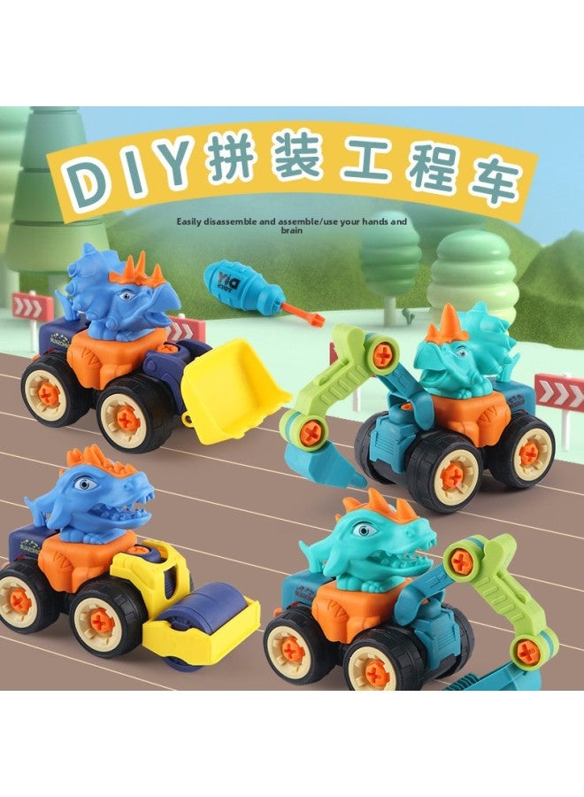 Q Cute Disassembly Engineering Vehicle Children's Educational DIY Assembly Toy Soil Pushing Excavator Toy Suit-Color:Yellow Engineering Car 4 Pack - Image 4
