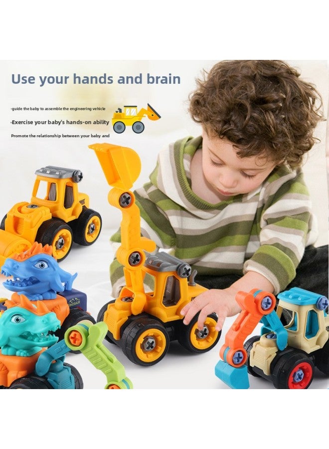 Q Cute Disassembly Engineering Vehicle Children's Educational DIY Assembly Toy Soil Pushing Excavator Toy Suit-Color:Yellow Engineering Car 4 Pack - Image 5