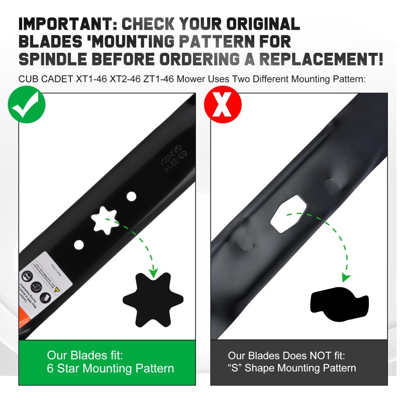 Grasscool 942-04290 Mulching Blades with 6 Star Mounting Pattern for Cub Cadet 46" Deck Cut Zero Turn Lawn Tractor Mower Replace 942-04290-X 942-04244 - Image 2