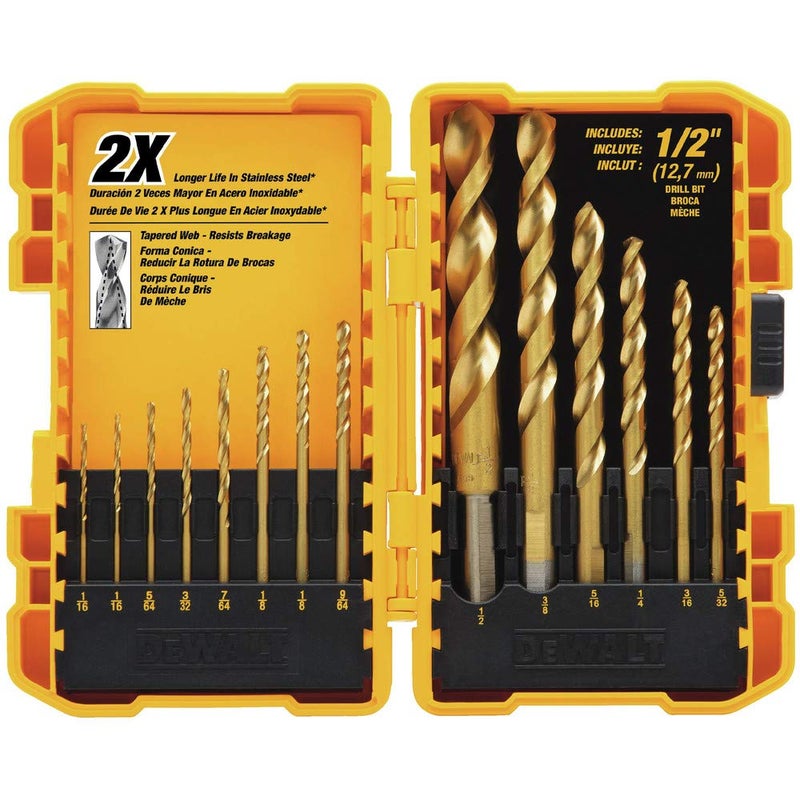 DEWALT DW1341 14-Piece Titanium Nitride Speed Tip Drill Bit Set - Image 1