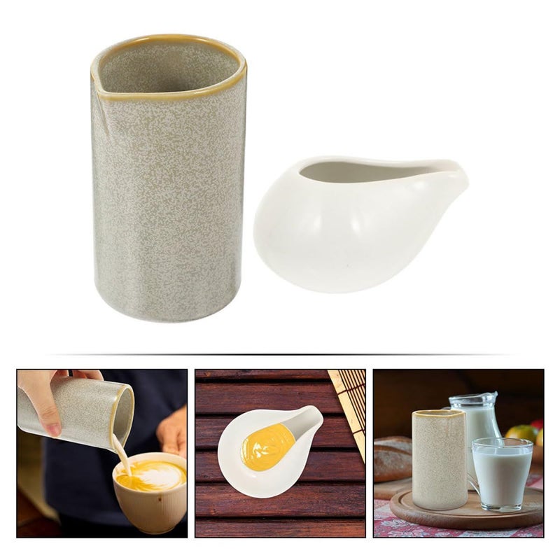 White Matte Ceramic Milk Creamer and Sauce Pitcher Set with Crystal Pattern 2 Pieces - Image 3