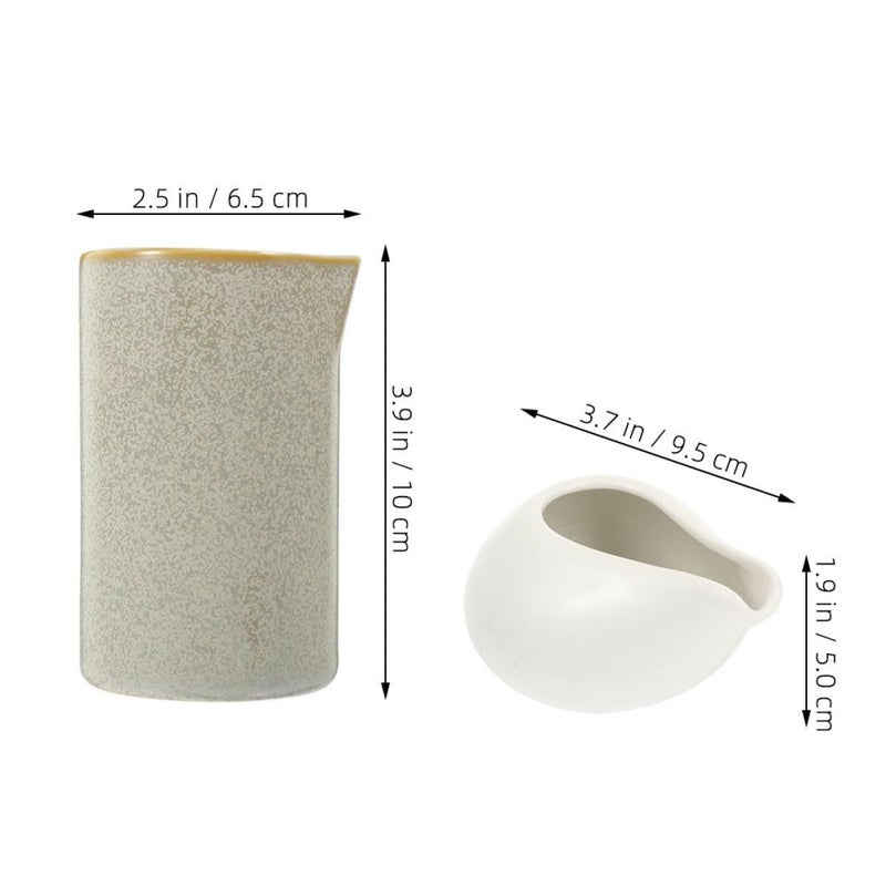 White Matte Ceramic Milk Creamer and Sauce Pitcher Set with Crystal Pattern 2 Pieces - Image 2