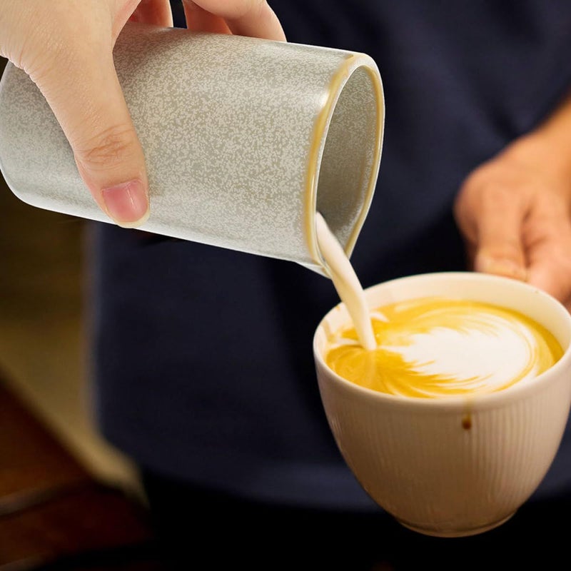 White Matte Ceramic Milk Creamer and Sauce Pitcher Set with Crystal Pattern 2 Pieces - Image 5