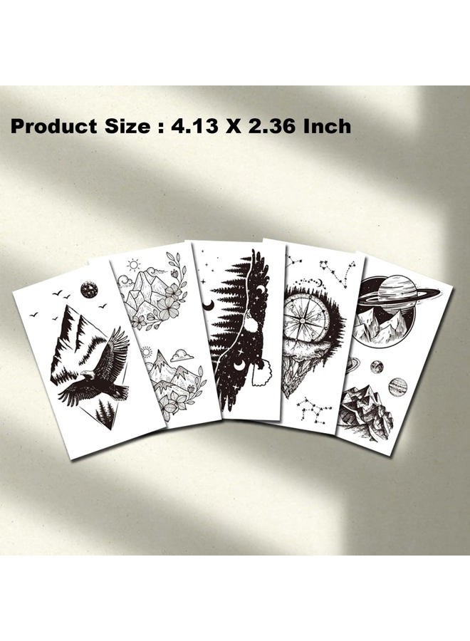 Ooopsiun 30 Sheets Small Black Mountain Planet Temporary Tattoos for Men Women - Unique Realistic Waterproof Forest Triangle Designs Body Art Tattoos for Adults - Image 5