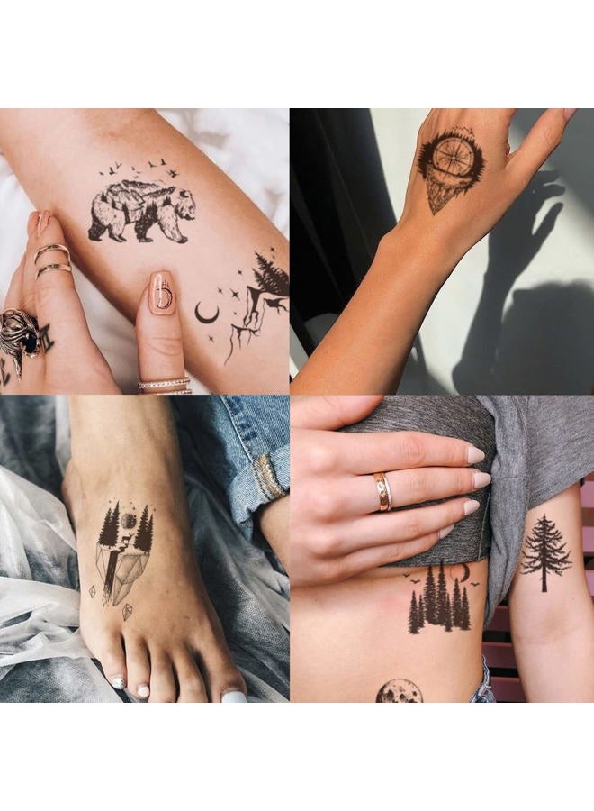 Ooopsiun 30 Sheets Small Black Mountain Planet Temporary Tattoos for Men Women - Unique Realistic Waterproof Forest Triangle Designs Body Art Tattoos for Adults - Image 4