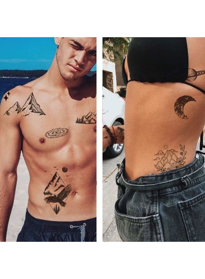 Ooopsiun 30 Sheets Small Black Mountain Planet Temporary Tattoos for Men Women - Unique Realistic Waterproof Forest Triangle Designs Body Art Tattoos for Adults - Image 3