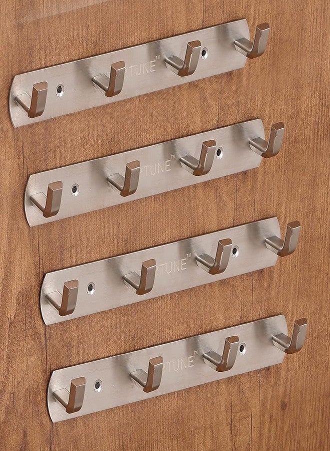 FORTUNE Stainless Steel Wall Hooks for Hanging Cloth and Towel Bathroom Cloth Hooks Hanger, Robe Hooks Rail, Door Hanger for Clothes Hanging Keys (4 Hooks) (Pack of 4) - Image 1