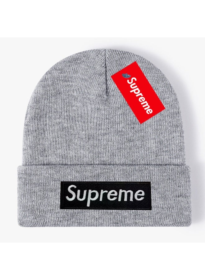 Supreme Heather Gray Knit Beanie with Box Logo Patch & Signature Red Hang Tag