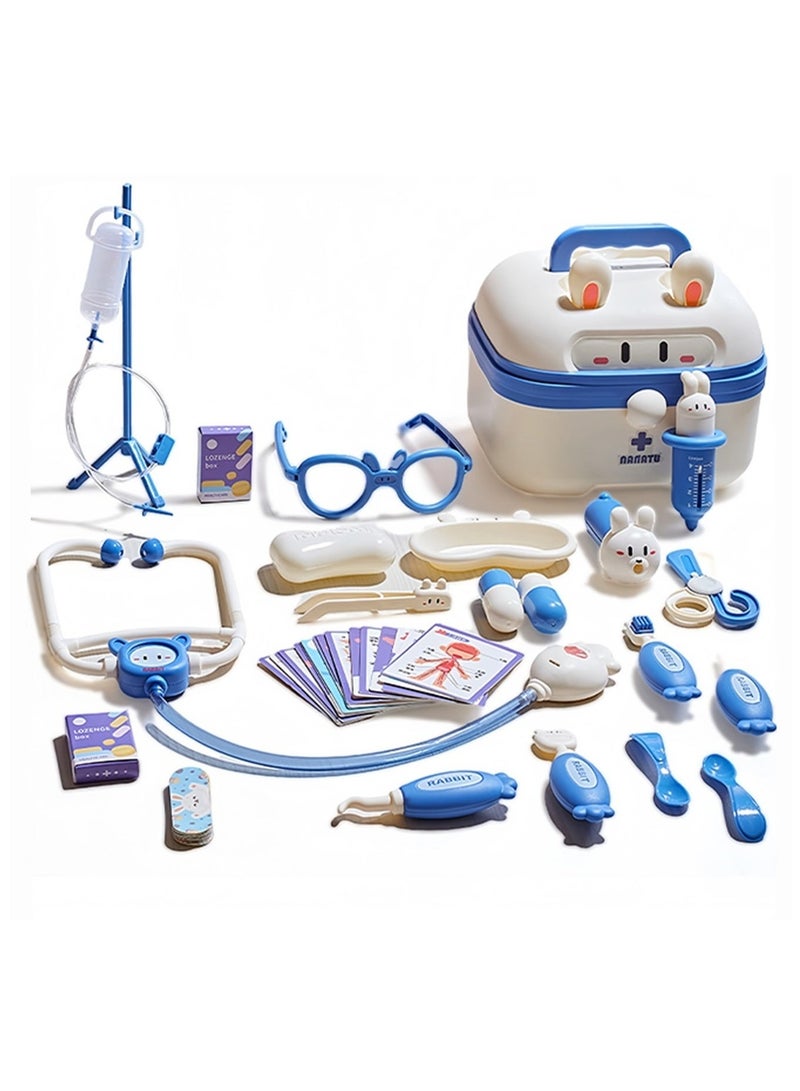 مجموعة طبيب للأطفال مكونة من 25 قطعة – طقم لعب طبي تعليمي مع سماعة الطبيب وأدوات طبيب الأسنان وصندوق تخزين – لعبة تقمص أدوار مثالية للأولاد والبنات من عمر 3 إلى 8 سنوات (أزرق) - Image 1