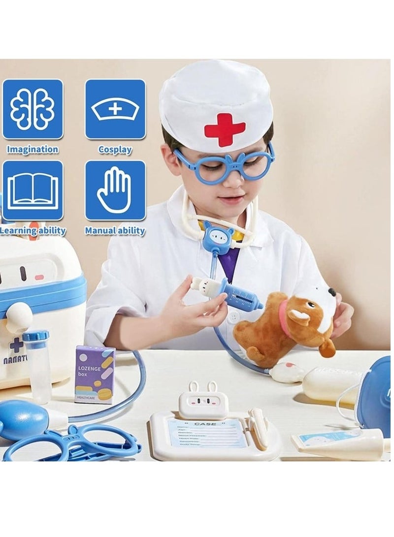 مجموعة طبيب للأطفال مكونة من 25 قطعة – طقم لعب طبي تعليمي مع سماعة الطبيب وأدوات طبيب الأسنان وصندوق تخزين – لعبة تقمص أدوار مثالية للأولاد والبنات من عمر 3 إلى 8 سنوات (أزرق) - Image 2