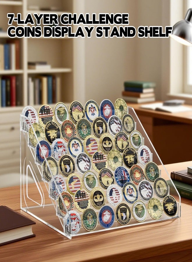 Hlimior Military Challenge Coin Holder Display Stand 7 Layer Large Capacity Acrylic Military Challenge Coin Rack-Holds 49 Coins,Army Collectible Coins Holder Display for Collectors Military Enthusiasts Veterans - Image 5
