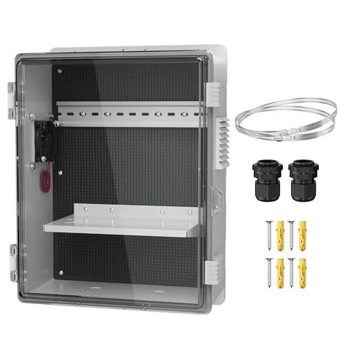 Joinfworld Outdoor Electrical Box Vented Outdoor Enclosure Box Nema Din Rail with Waterproof Clear Enclosure, 16x11x6 ABS Plastic WiFi Box with Fan Dust Screen - Image 1