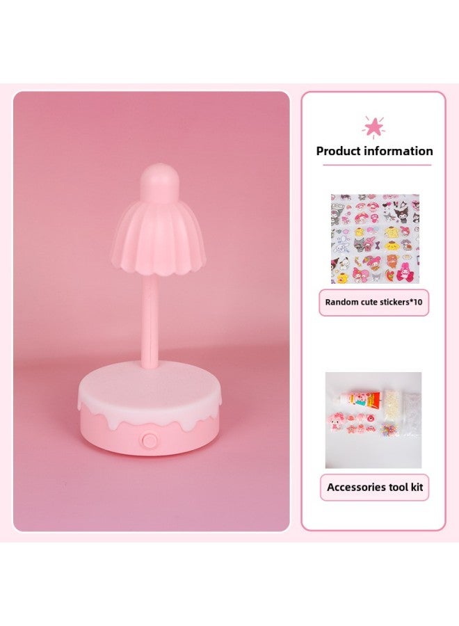 DIY Flower Nightlight Cream Glue Children's Handmade Toy Material Bag Girl's Gift Book Desktop Decoration-Color:[card Head Bag] Pink Flower Night Light + Princess Lele Night Light + Free 10 Stickers - Image 1