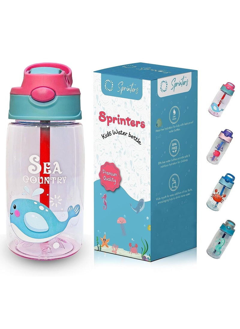 Sprinters Kids Water Bottle 14 OZ BPA-free Water Bottle For Kids With Straw Spill Kids Water Bottle for School, Travel & Picnic Reusable Baby Sipper, Toddler Cup Indoor-Outdoor Child (450 Ml, Pink)  - Image 1
