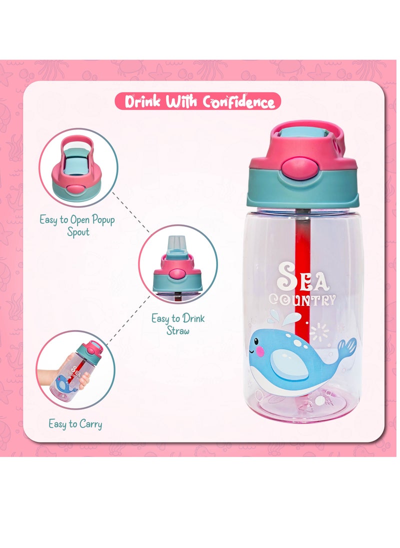 Sprinters Kids Water Bottle 14 OZ BPA-free Water Bottle For Kids With Straw Spill Kids Water Bottle for School, Travel & Picnic Reusable Baby Sipper, Toddler Cup Indoor-Outdoor Child (450 Ml, Pink)  - Image 3