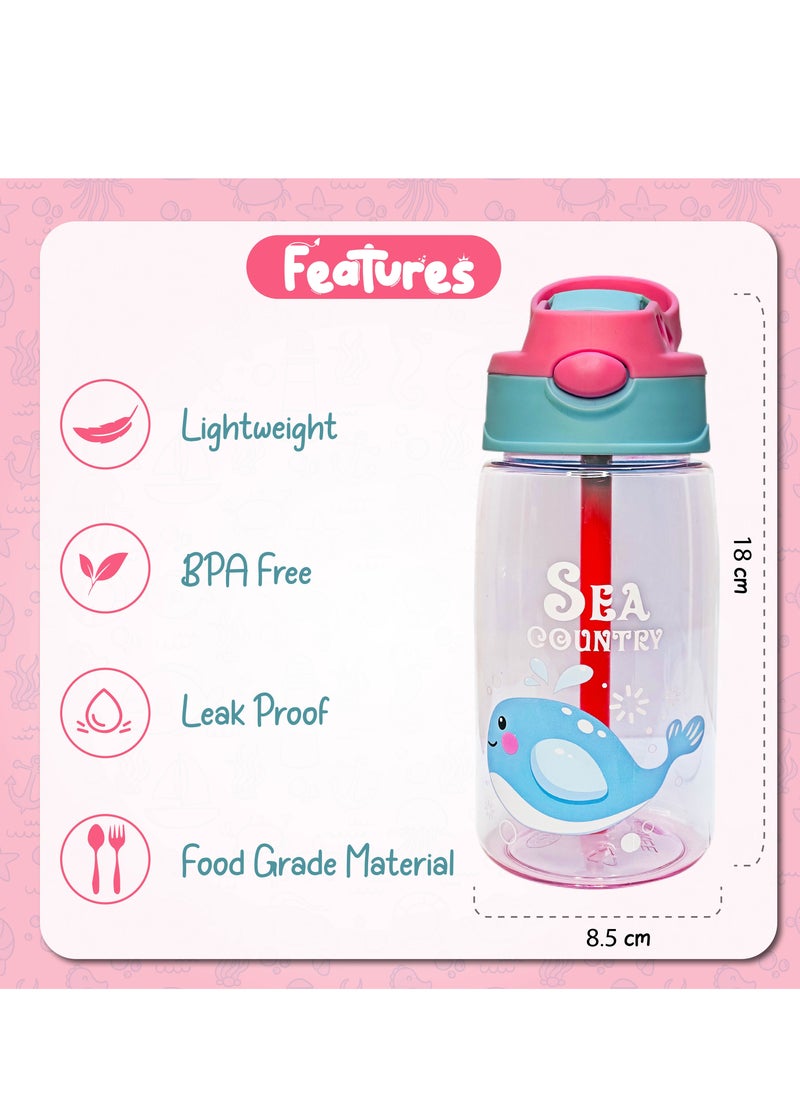 Sprinters Kids Water Bottle 14 OZ BPA-free Water Bottle For Kids With Straw Spill Kids Water Bottle for School, Travel & Picnic Reusable Baby Sipper, Toddler Cup Indoor-Outdoor Child (450 Ml, Pink)  - Image 2
