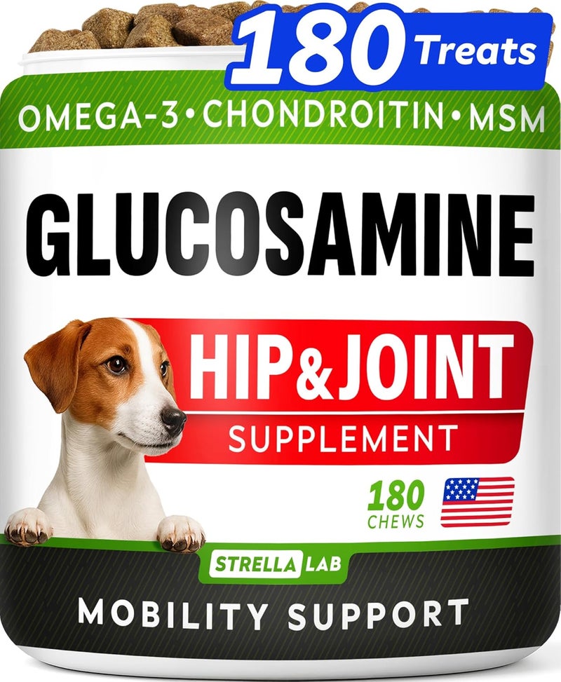 StrellaLab Glucosamine Treats for Dogs - Joint Supplement w/ Omega-3 Fish Oil - Chondroitin, MSM - Advanced Mobility Chews - Joint Pain Relief - Hip & Joint Care - Chicken Flavor - 180 Ct - Made in USA - Image 1