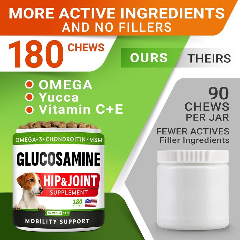 StrellaLab Glucosamine Treats for Dogs - Joint Supplement w/ Omega-3 Fish Oil - Chondroitin, MSM - Advanced Mobility Chews - Joint Pain Relief - Hip & Joint Care - Chicken Flavor - 180 Ct - Made in USA - Image 3