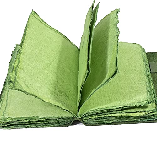 Modest Goods Vintage Green Leather Journal - 200 pages Deckle Edge Rustic Paper - Unlined Pages Book of Shadows, Grimoire, Junk Notebook, Fantasy Medieval Gifts, Sketchbook, Antique Scrapbook (Earthy Green, 9"x6") - Image 4