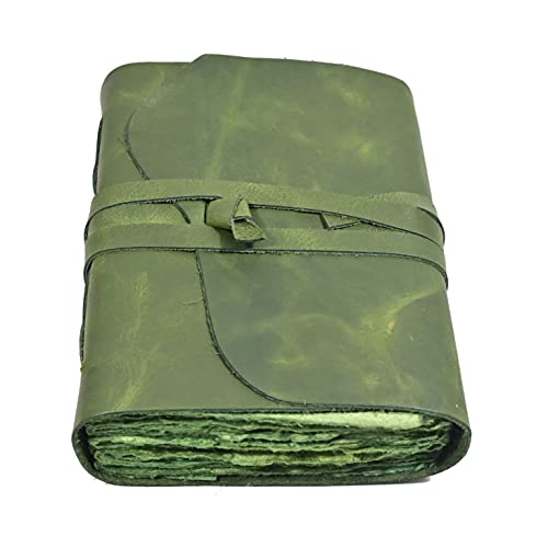 Modest Goods Vintage Green Leather Journal - 200 pages Deckle Edge Rustic Paper - Unlined Pages Book of Shadows, Grimoire, Junk Notebook, Fantasy Medieval Gifts, Sketchbook, Antique Scrapbook (Earthy Green, 9"x6") - Image 2