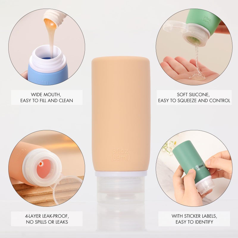 Muslish 21 Pack Travel Bottles for Toiletries, Leak-Proof TSA Compliant Silicone Travel Size Containers for Shampoo and Conditioner, BPA Free with Toiletry Bag (Green) - Image 3