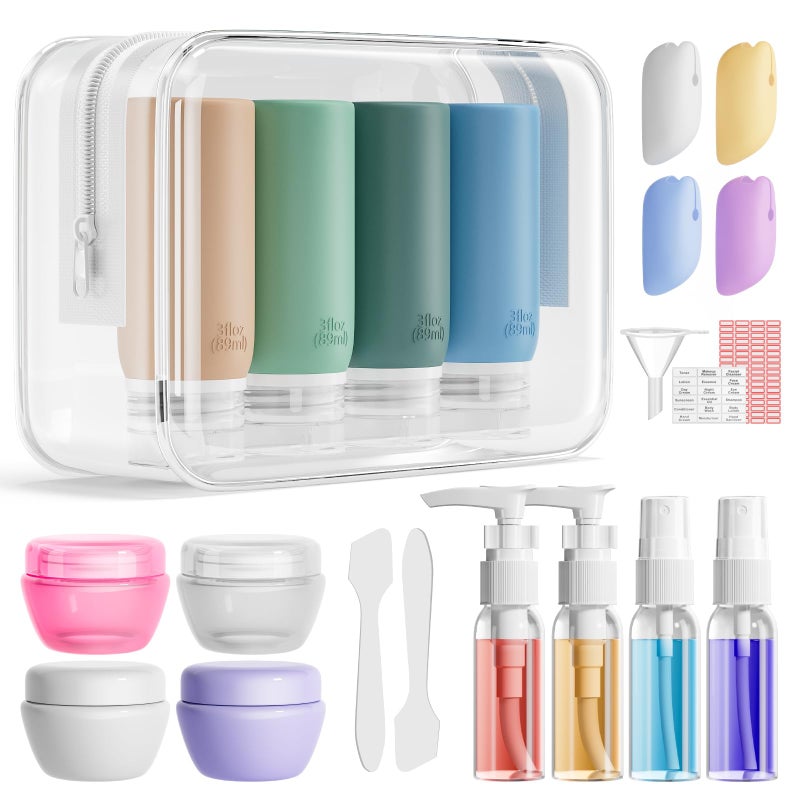Muslish 21 Pack Travel Bottles for Toiletries, Leak-Proof TSA Compliant Silicone Travel Size Containers for Shampoo and Conditioner, BPA Free with Toiletry Bag (Green) - Image 1