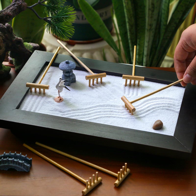 BangBangDa Zen Garden Mini Bamboon Rake - 6PCS Tabletop Rock Sand Garden Tools Accessories Small Sandbox Kits Japanese Zen Gift for Birthday - Image 3