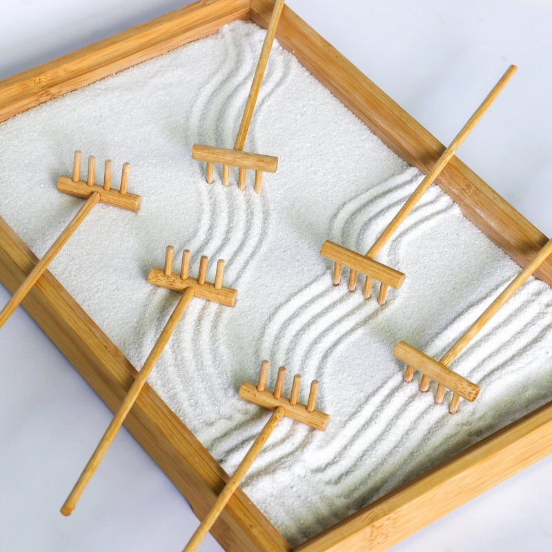 BangBangDa Zen Garden Mini Bamboon Rake - 6PCS Tabletop Rock Sand Garden Tools Accessories Small Sandbox Kits Japanese Zen Gift for Birthday - Image 2