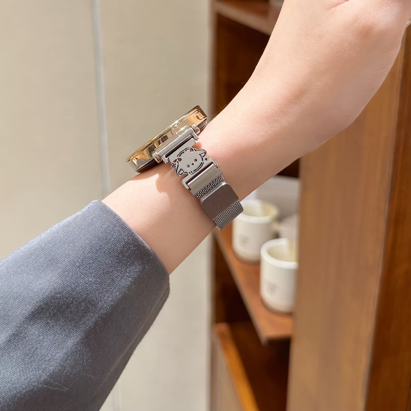 Silvery Lamb 22mm Cute Cartoon Animal Metal Watch Strap Breathable Mesh Quick Release Niche Girly Style - Image 1