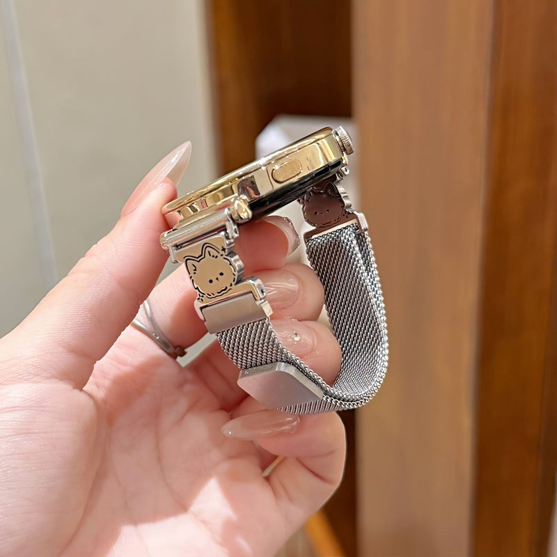 Silvery Lamb 22mm Cute Cartoon Animal Metal Watch Strap Breathable Mesh Quick Release Niche Girly Style - Image 5