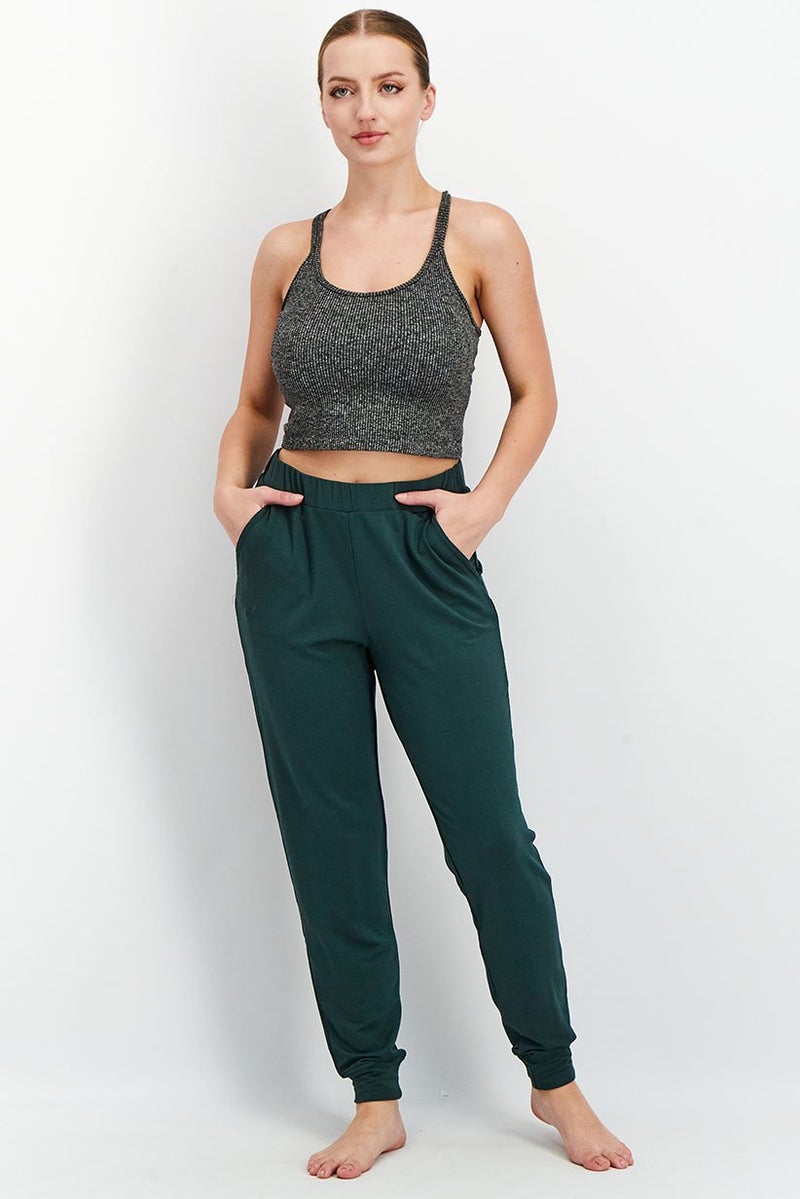 Tchibo Women Pull On Plain Sleepwear Pants, Dark Green - Image 4