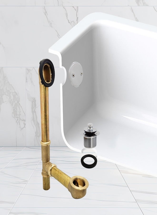 ويست براس مجموعة تصريف مياه حوض الاستحمام من Westbrass D321-20G-26 مقاس 14 بوصة من النحاس الأصفر مع سدادة تصريف ملتوية وإغلاق ولوحة أمامية بفتحتين، مطلية بالكروم المصقول - Image 3