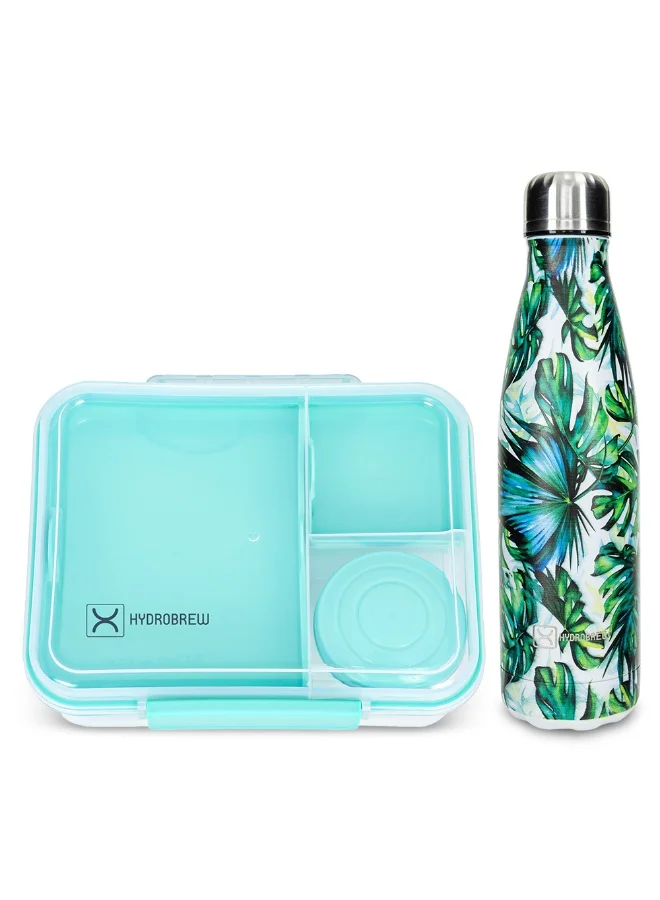 Hydrobrew Hydrobrew 3/4/5 Convertible Bento Lunch Box 1650ml w/ Double Wall Stainless Steel Water Bottle 500ml – Green