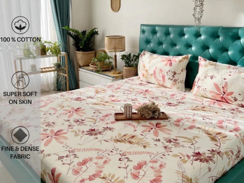 COSYHUGS Multicolor Floral Print Bedsheet Double Bed Queen Size Set of 1 3 Piece 144 TC 100 Percent Cotton 90x100 Inches Soft Cozy Breathable All Season Easy Care Two Pillow Covers Lightweight - Image 2