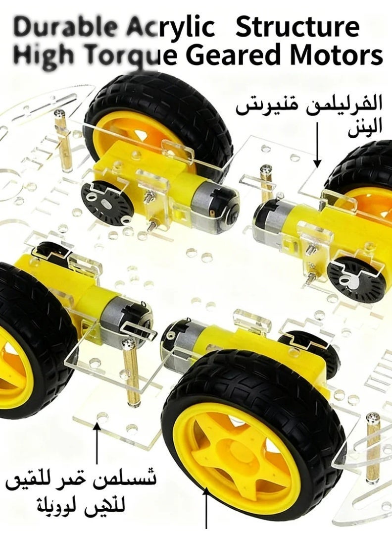 وبوت جي سي سي سيارة روبوت ذكية DIY بأربع عجلات مع شاسيه أكريليك ومحركات تروس، منصة روبوت كهربائية ذكية لمشاريع تتبع الخط وتجنب العوائق وأردوينو وSTEM - Image 5