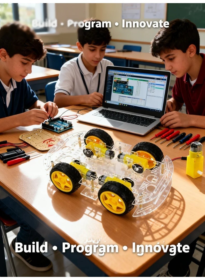 وبوت جي سي سي سيارة روبوت ذكية DIY بأربع عجلات مع شاسيه أكريليك ومحركات تروس، منصة روبوت كهربائية ذكية لمشاريع تتبع الخط وتجنب العوائق وأردوينو وSTEM - Image 3