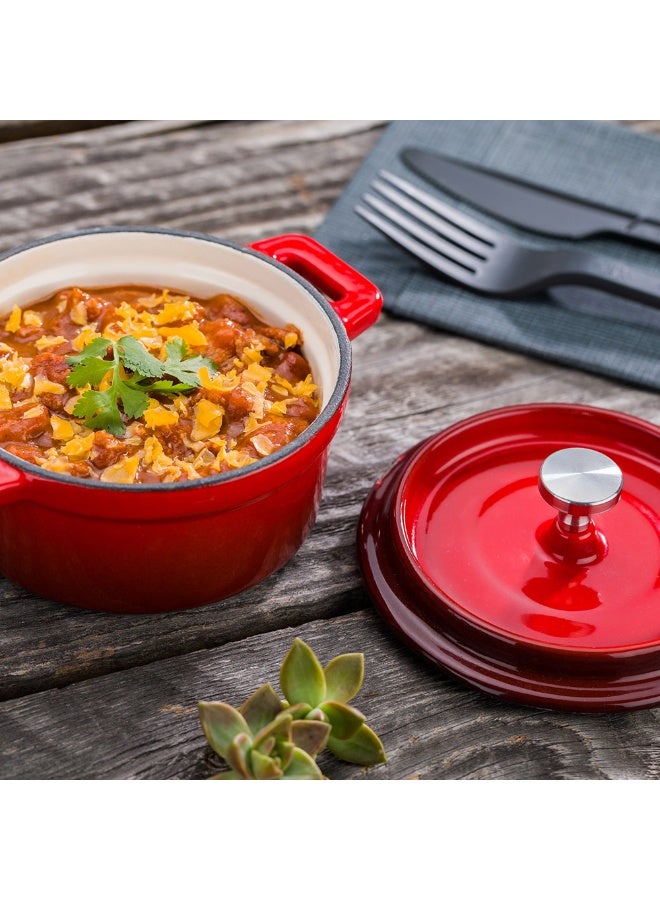 Restaurantware 8 Ounce Mini Casserole Dish, 1 Mini Dutch Oven With Lid - Enameled, Round, Red Cast Iron Mini Cocotte, Heavy-Duty, For Baking, Braising, Or Roasting - Image 3