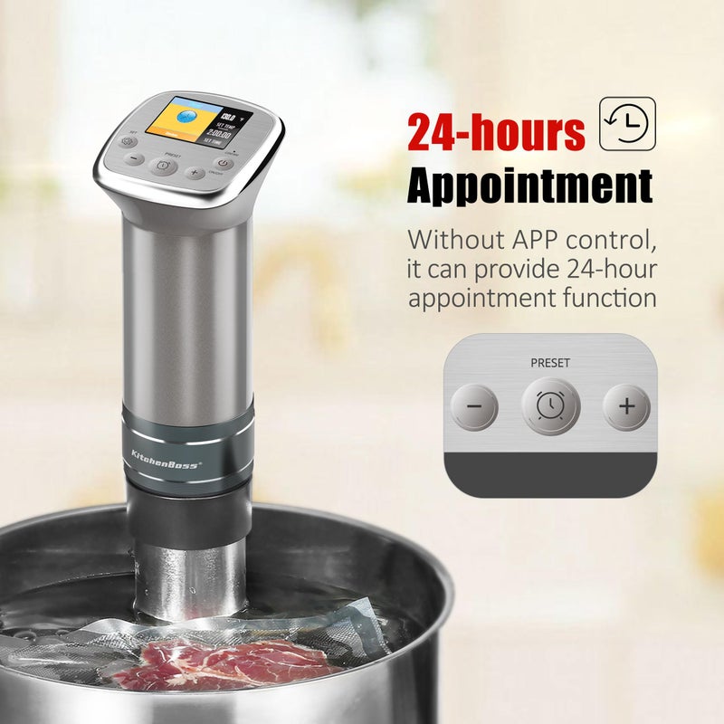 KitchenBoss Sous Vide Cooker Machine: Ultra-Quiet Built-in TFT Recipes IPX7 Waterproof circulator cooker Brushless DC motor 1100 Watts Immersion Circulator Sous-vide Cooking Machine G321, Silver - Image 3