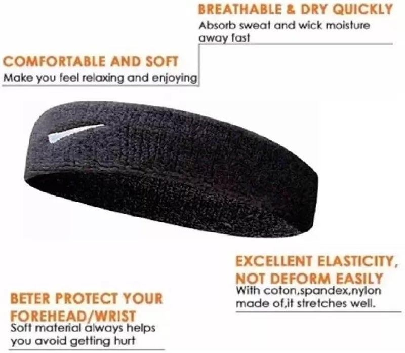 STEFFER رباط رأس رياضي من قطن ستيفر للرجال والنساء - رباط رأس رياضي للتمارين والجري، تمارين الصالة الرياضية، رباط عرق اليوغا - رباط رأس لجميع الرياضات، حزمة من 4 (أسود، أبيض، أزرق وأحمر) - Image 3