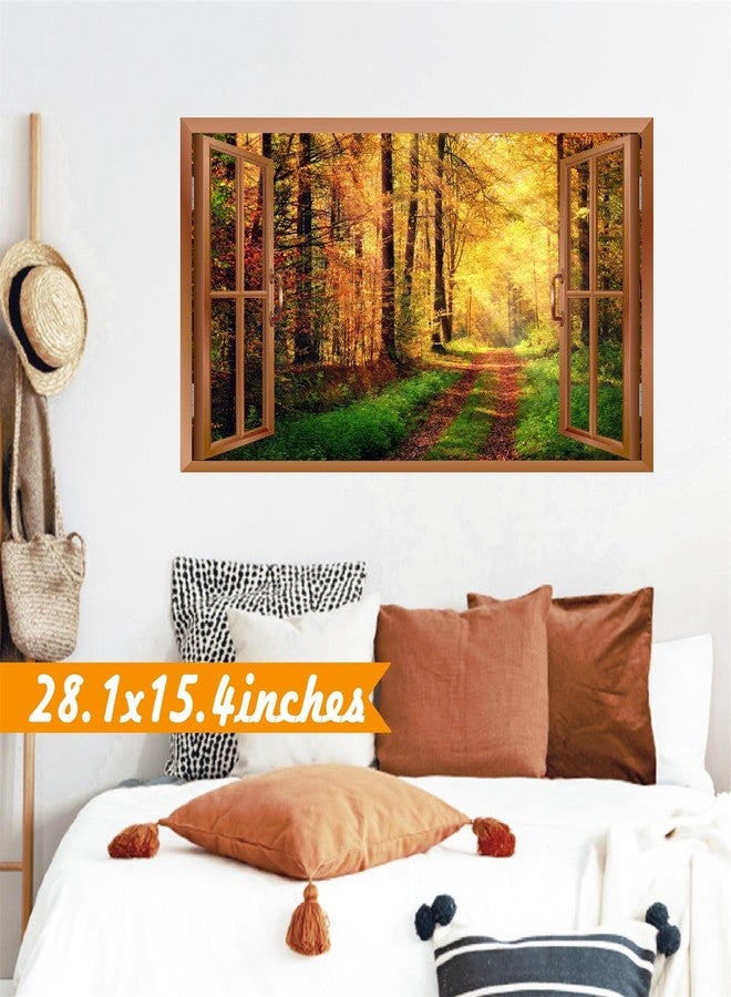 kokolap Forest Wall Stickers 3D Fake Windows Fall Wall Decals Removable Nature Landscape Thanksgiving Decal Peel and Stick Autumn Trees Art Mural Stickers for Bedroom Living Room Office Decoration - Image 2