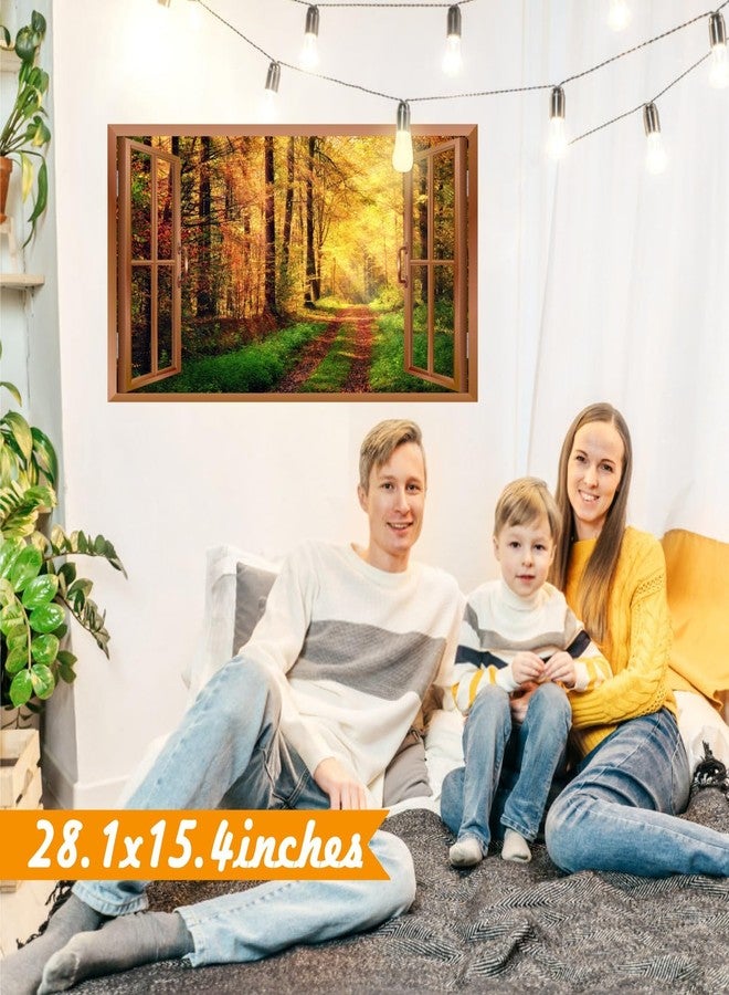 kokolap Forest Wall Stickers 3D Fake Windows Fall Wall Decals Removable Nature Landscape Thanksgiving Decal Peel and Stick Autumn Trees Art Mural Stickers for Bedroom Living Room Office Decoration - Image 5